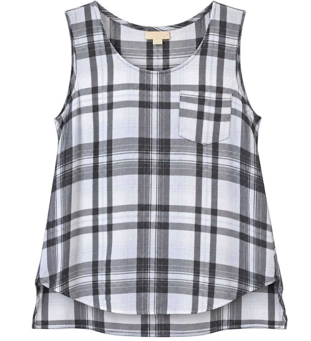 Anthropologie Cloth & Stone Plaid Tank Top Women Sz M Gray White Top Sleeveless